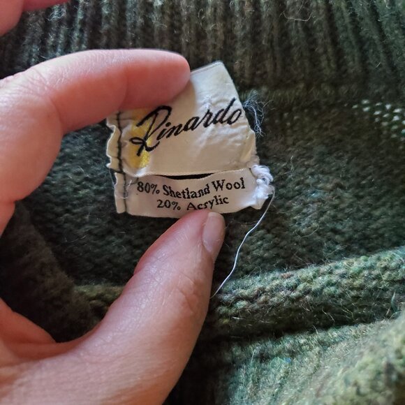 Vintage Union Made in USA Shetland Wool Blend Army Green Crewneck Sweater Medium - Picture 10 of 16